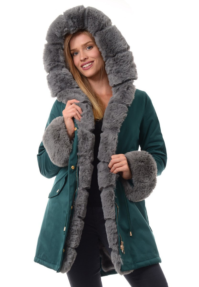Kurtka Patrycja Zielona Z Szarym Futerkiem