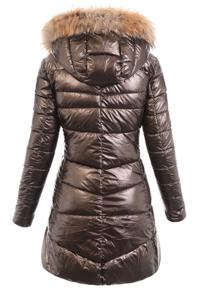 Damska Kurtka Zimowa Ortalionowa Sabrina Brązowa Z Naturalnym Futerkiem