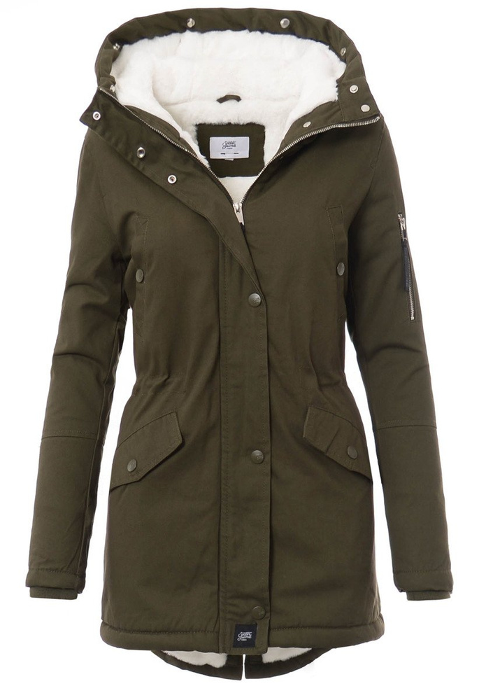 Kurtka Parka Jula Zielona Z Białym Futrem