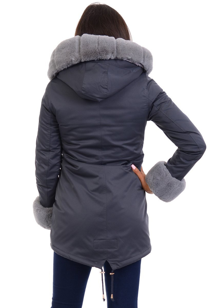 Damska Kurtka Parka Zimowa Wanessa Grafitowa Z Szarym Futerkiem