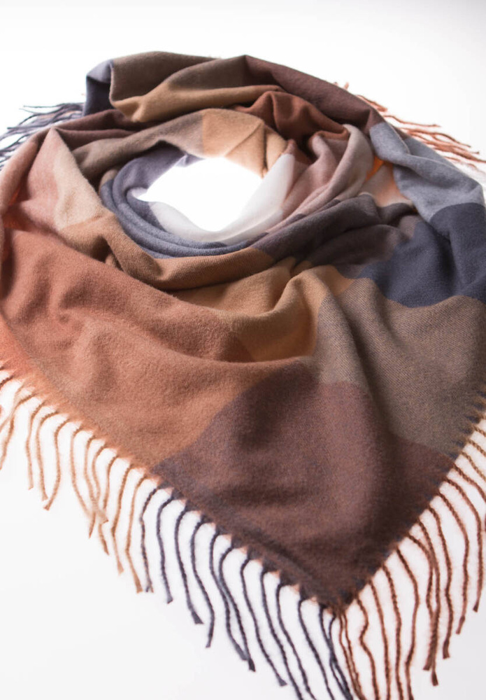 Damska Chusta Ciemno Brązowa W Kratę