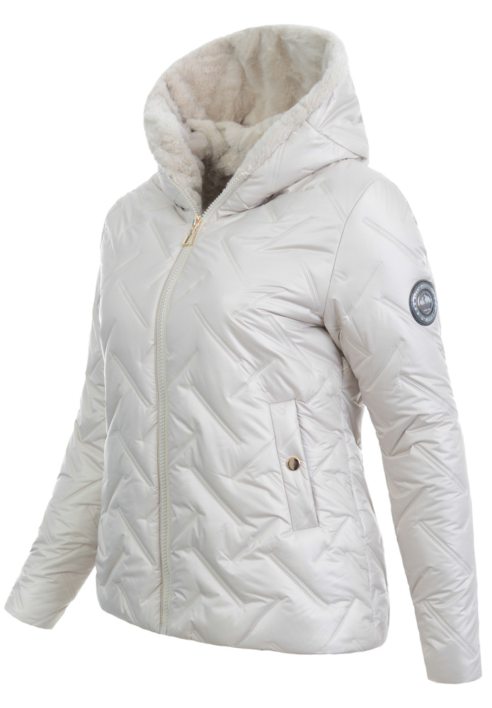Damska Kurtka Zimowa Regina Ecru z Kremowym Futerkiem
