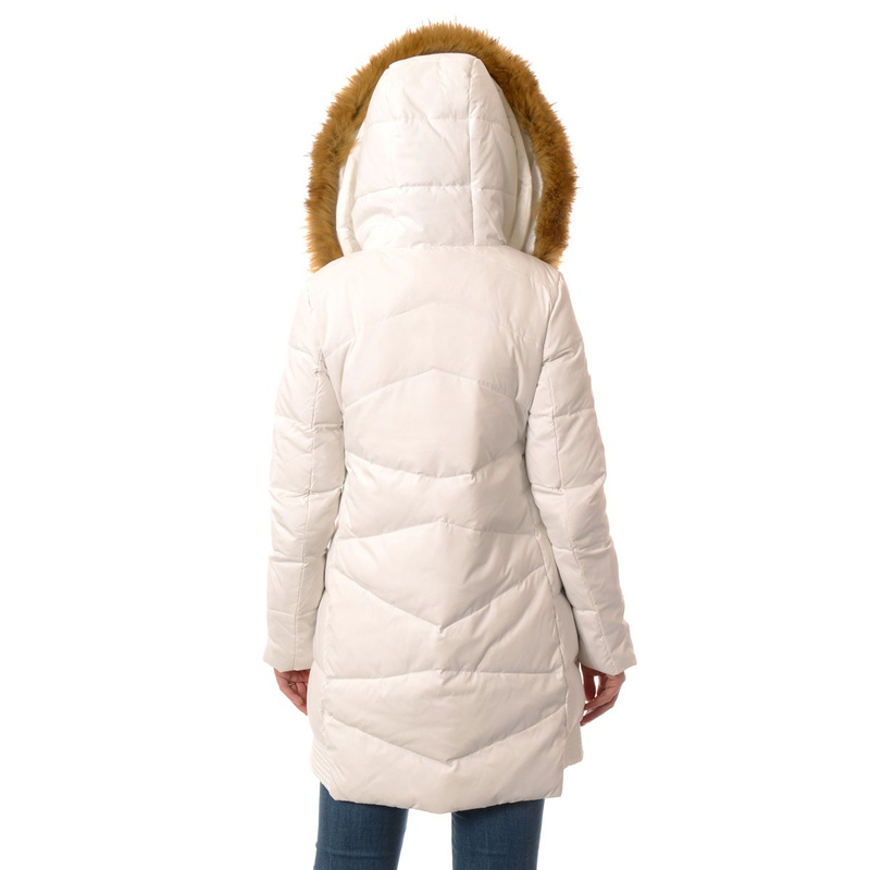 Puchowa Damska Kurtka Zimowa Płaszczyk Biała