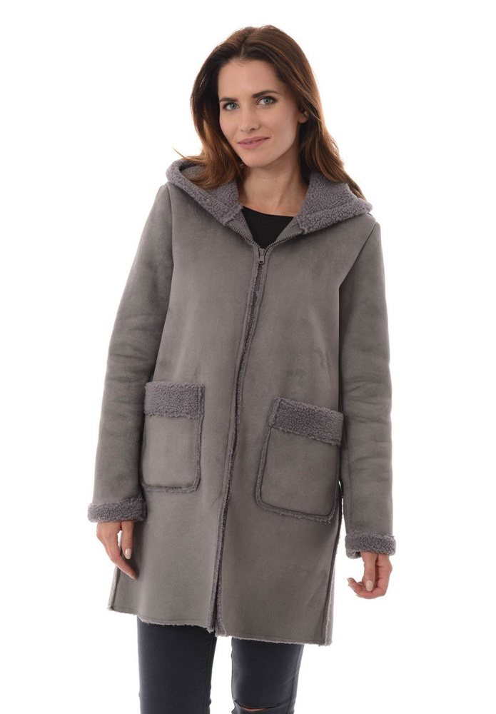 Damski Płaszcz Kożuch Zimowy Paloma Szary