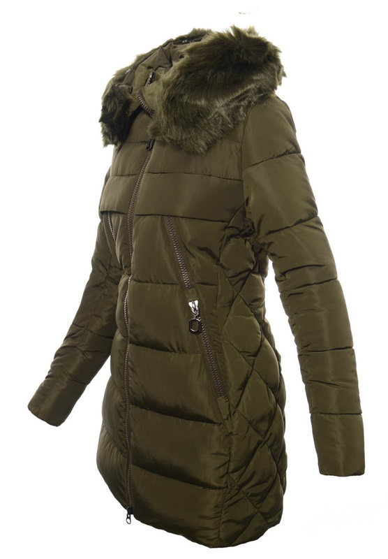 Damska Długa Zimowa Kurtka Ortalionowa Elena Zielona