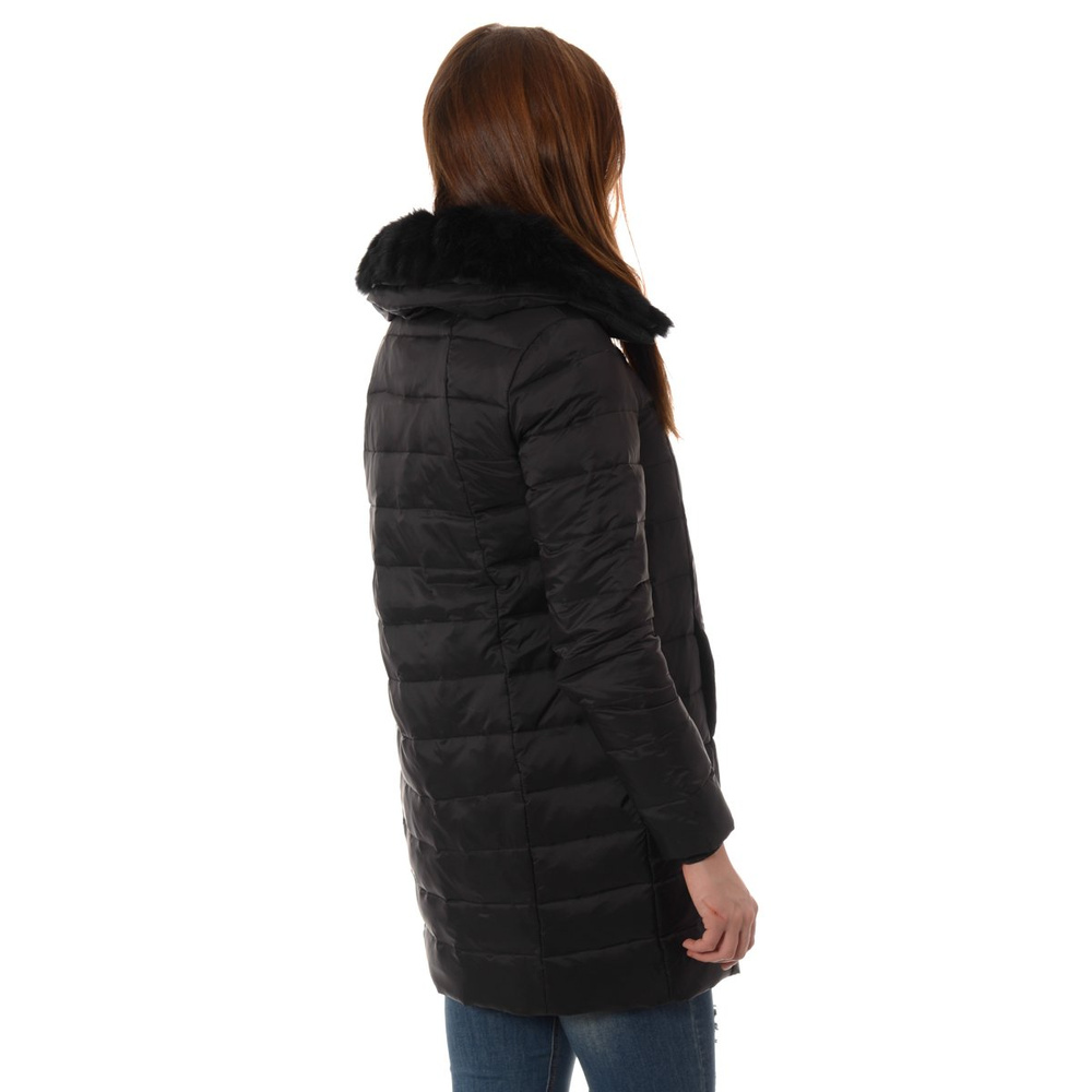 Puchowa Damska Zimowa Kurtka Naturalne Futro Sonia Czarna