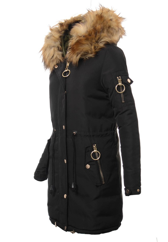 Damska Dwustronna Zimowa Kurtka Ortalionowa Czarna
