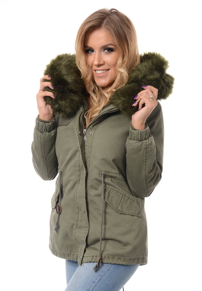 Damska Kurtka Parka Zimowa 2w1 Dominika Zielona z Zielonym Futerkiem