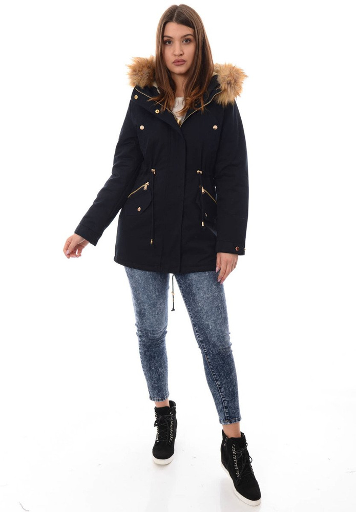 Damska Bawełniana Zimowa Kurtka Parka Flawia Granatowa