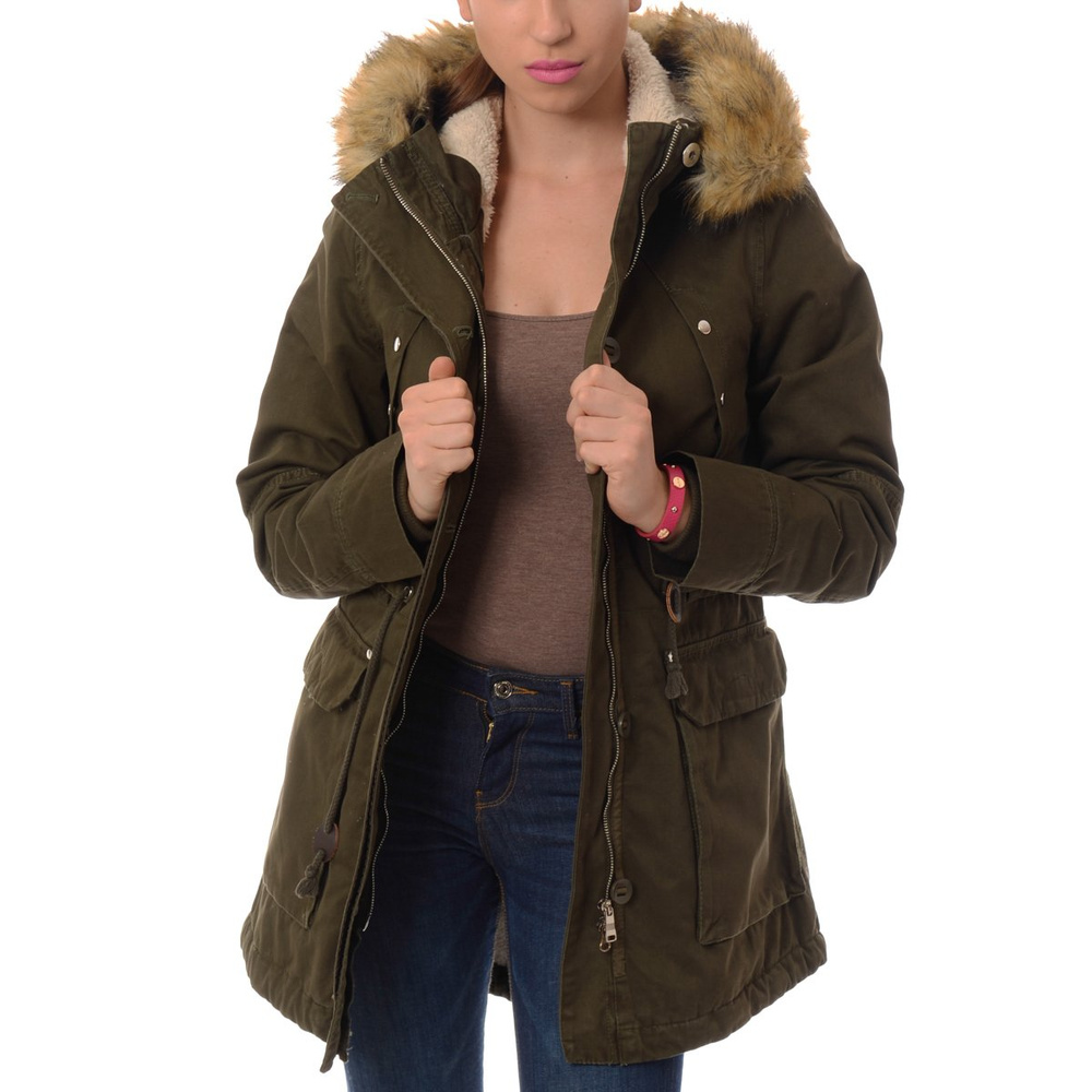Damska Kurtka Parka Zimowa Futro Carla Zielona