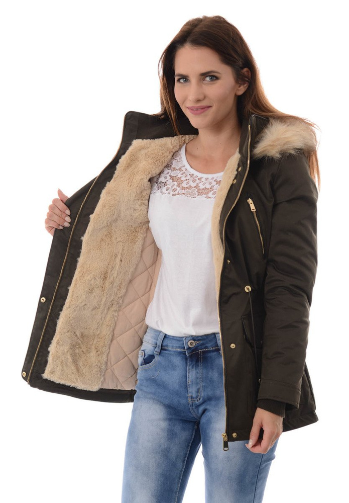 Damska Kurtka Parka Ortalionowa Zimowa Zielona