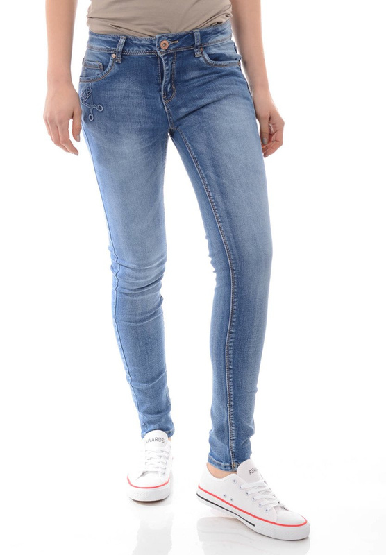 Damskie Spodnie Jeansy Przetarcia Rurki Granatowe