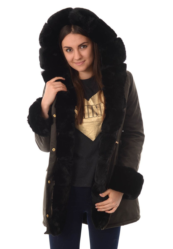 Kurtka Patrycja Zielona Z Czarnym Futerkiem