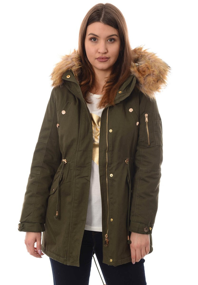 Damska Bawełniana Zimowa Kurtka Parka Zielona