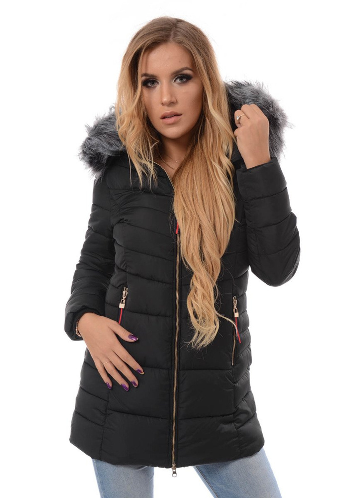 Damska Długa Zimowa Kurtka Ortalionowa Sylwia Czarna