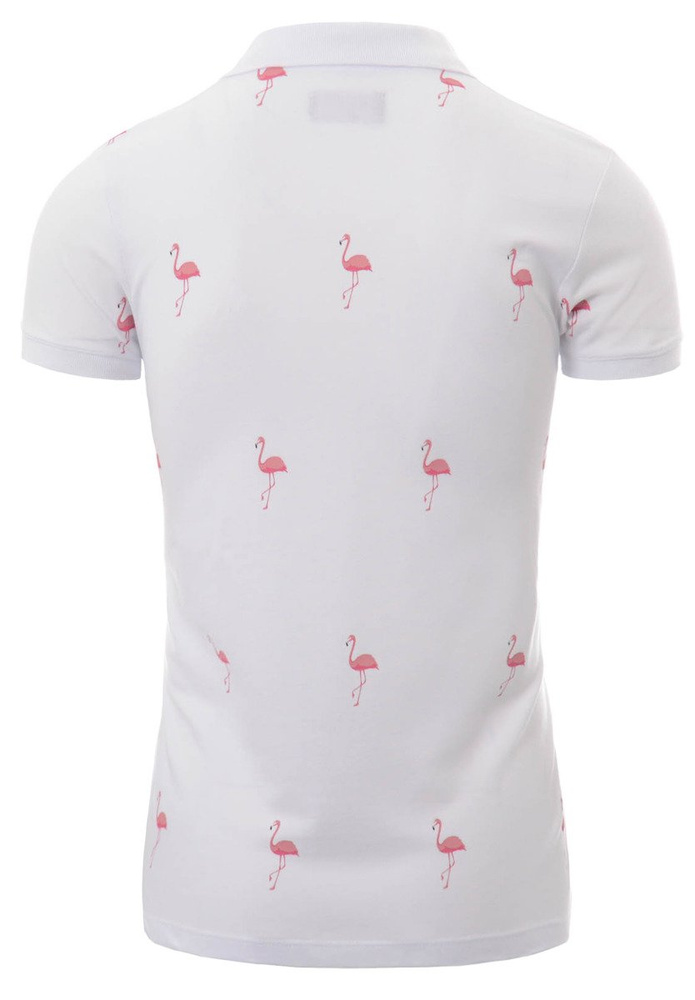 Męska Koszulka Polo Nadruk Flamingi Biała