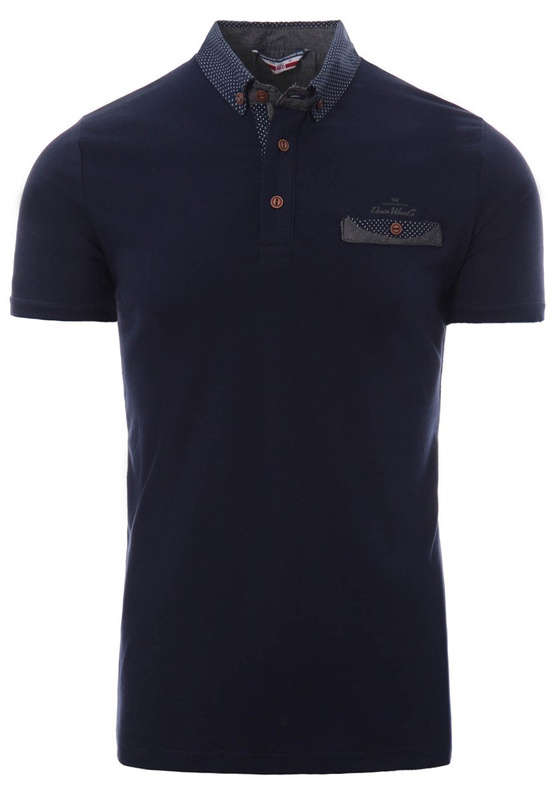 Męska Koszulka Polo Kołnierzyk w Kropki Granatowa