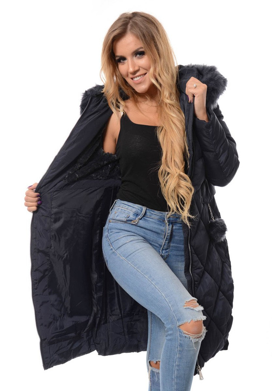 Damska Długa Zimowa Kurtka Ortalionowa Granatowa