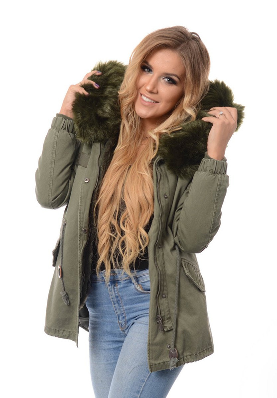 Damska Kurtka Parka Zimowa 2w1 Dominika Zielona z Zielonym Futerkiem