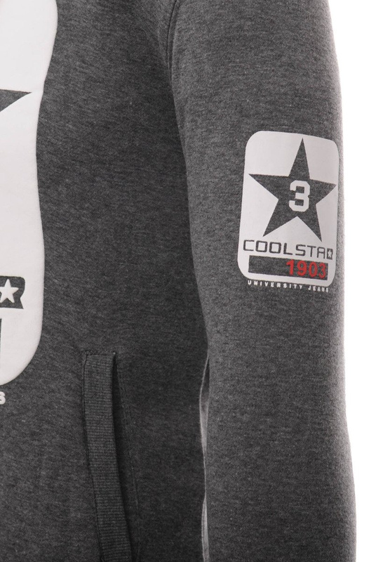 Męska Bluza Bawełniana Z Kapturem Nadruk Ciemno Szara