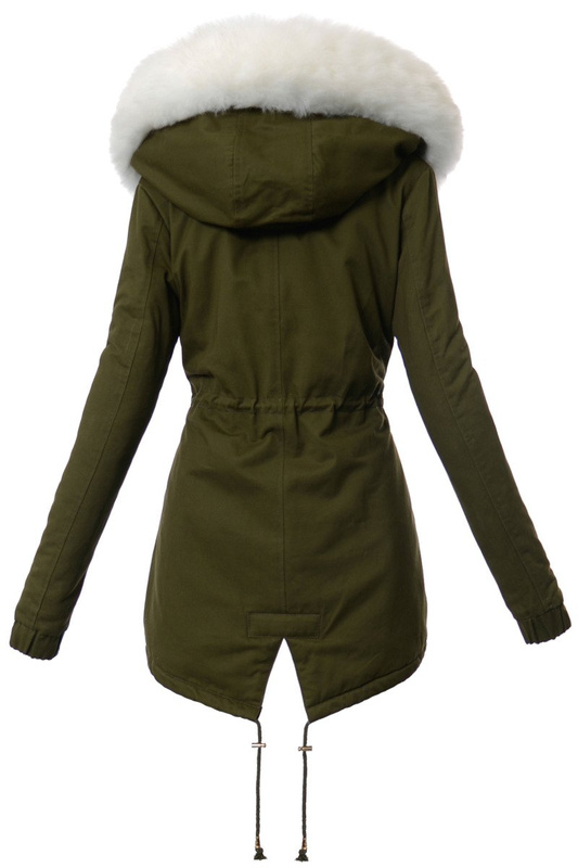 Piękna Damska Kurtka Parka Ismena z Białym Futerkiem
