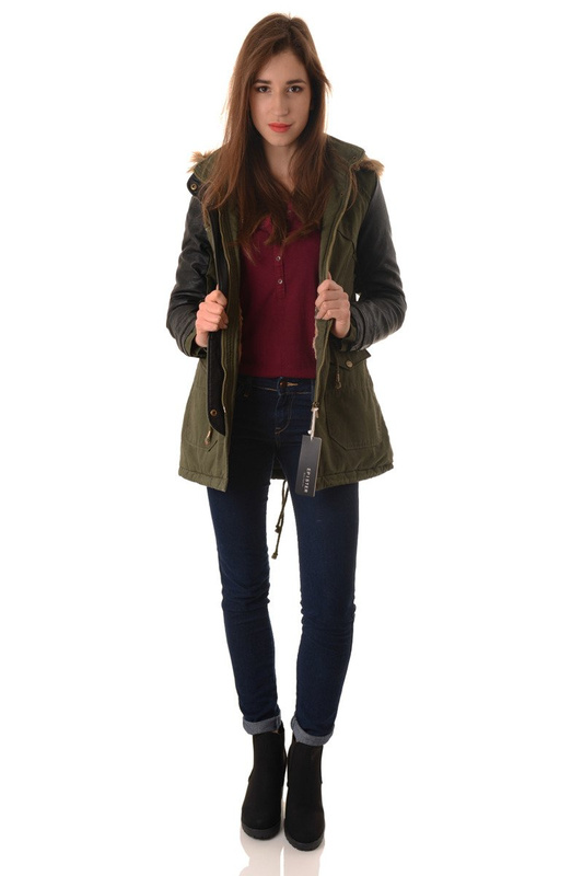 Damska Zimowa Kurtka Parka Ciemna Zieleń