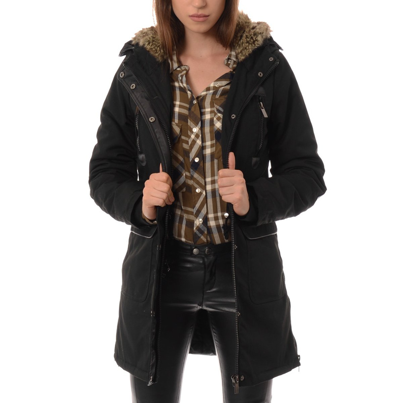 Damska Parka Kurtka Zimowa Czarna