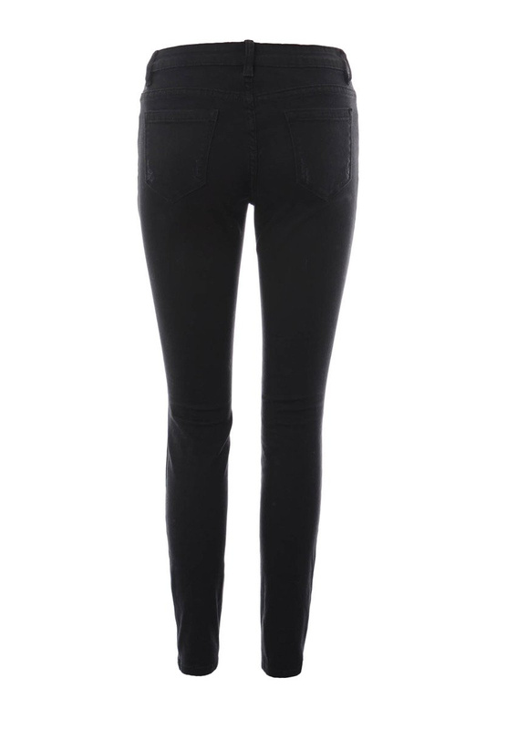 Damskie Spodnie Jeansy Rurki Przetarcia Czarne