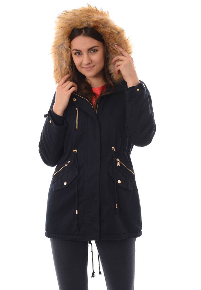 Damska Bawełniana Zimowa Kurtka Parka Granatowa
