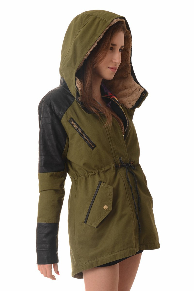 Damska Kurtka Parka 2w1 Jesienna Zimowa Zielona