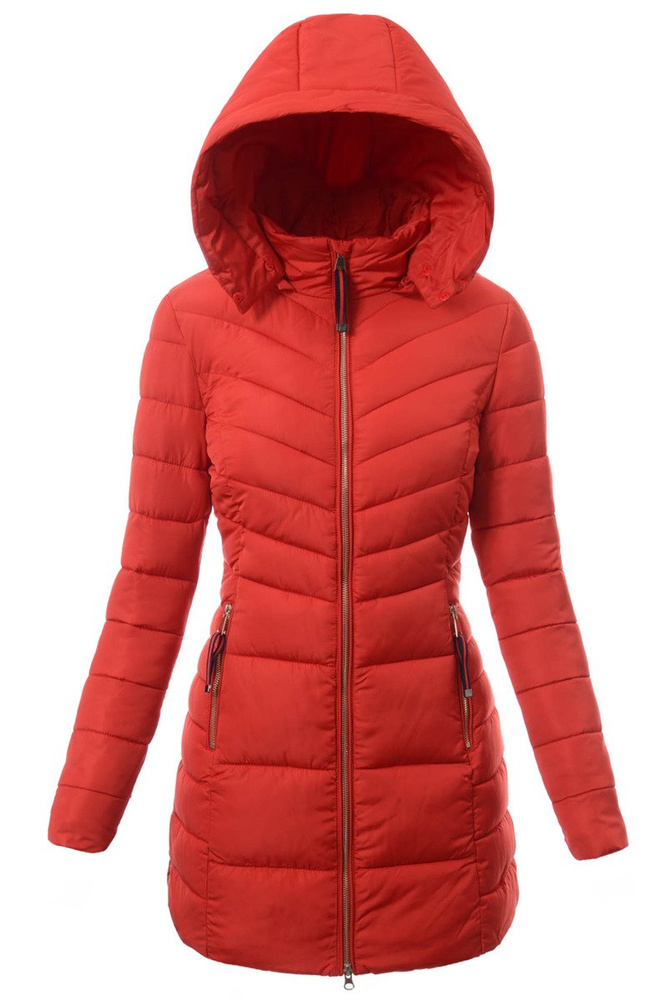 Damska Długa Zimowa Kurtka Ortalionowa Sylwia Czerwona