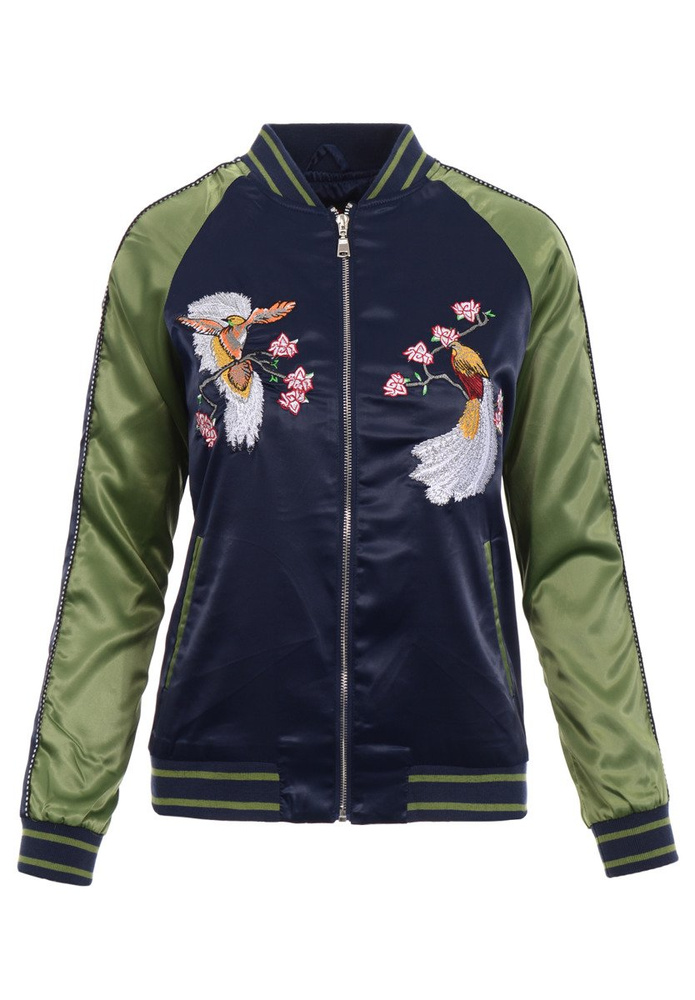 Damska Wiosenna Kurtka Bomberka Flek Klementyna Granatowo-Zielona