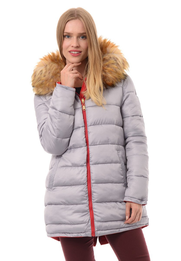 Dwustronna Zimowa Kurtka Martyna Czerwono Szara