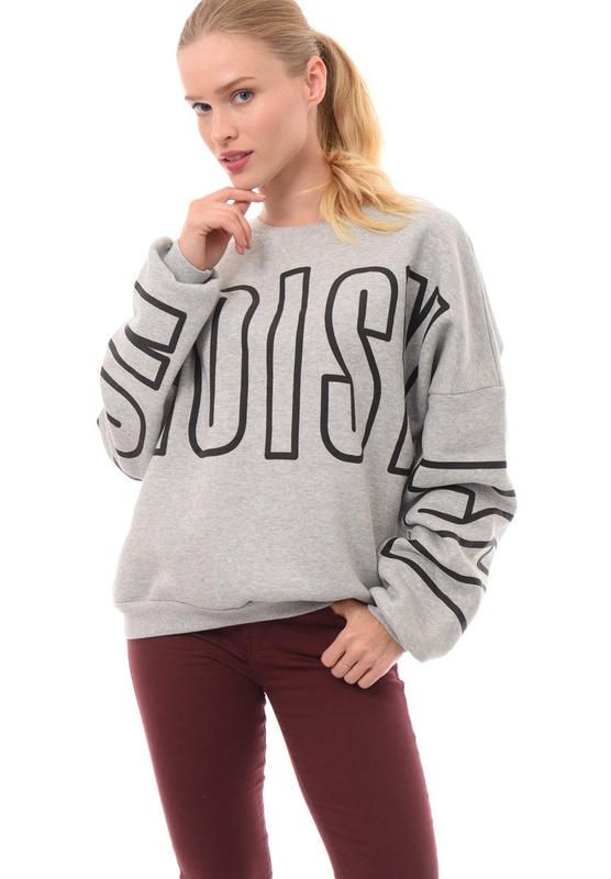Damska Bluza Oversize Nadruk Szara
