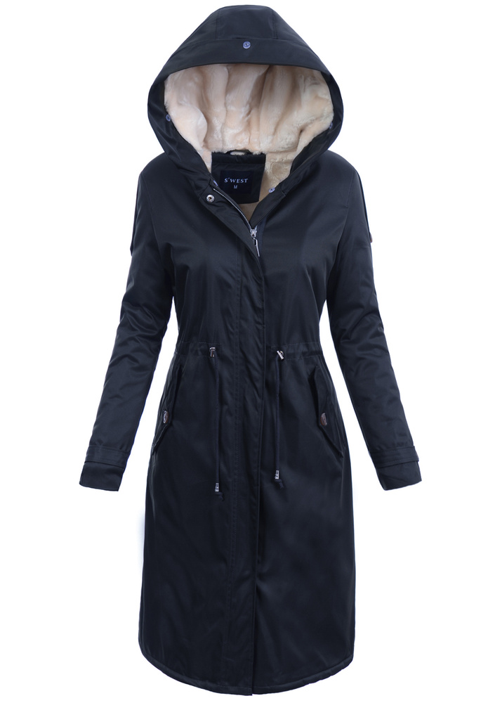 Damska Kurtka Parka Zimowa Dominika Granatowa Z Futerkiem Ecru