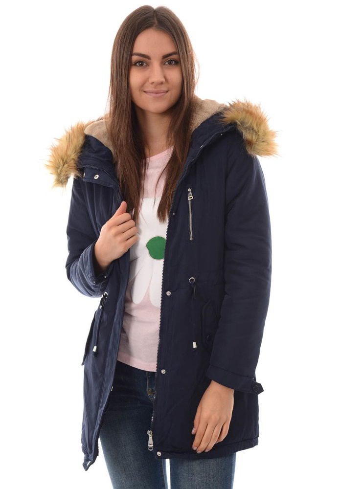 Damska Kurtka Parka Ortalionowa Zimowa Granatowa