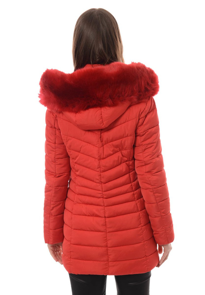 Damska Długa Zimowa Kurtka Ortalionowa Sylwia Czerwona