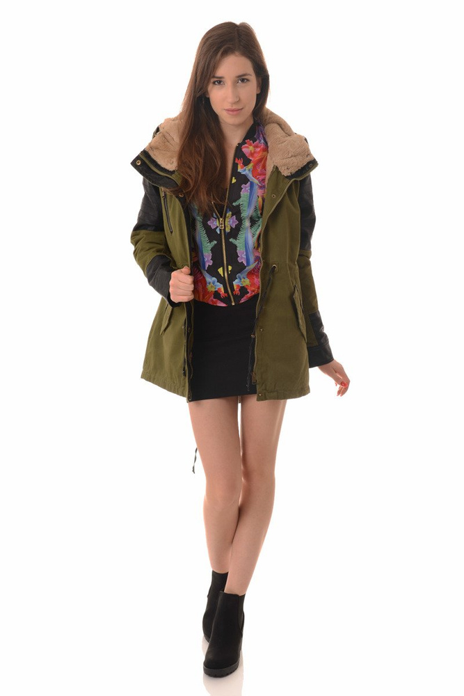 Damska Kurtka Parka 2w1 Jesienna Zimowa Zielona