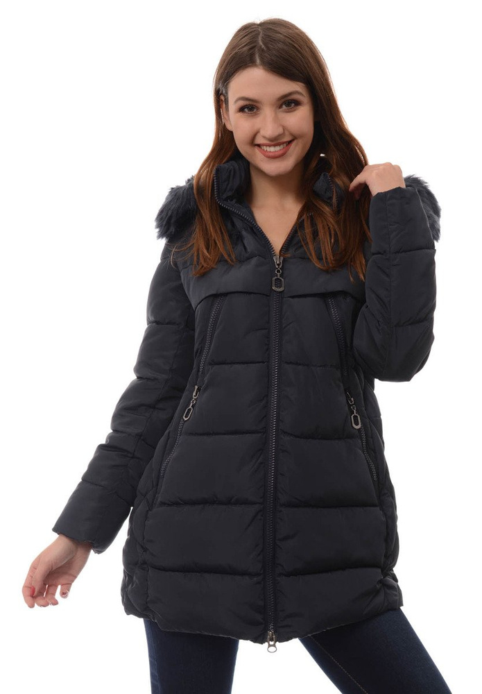Damska Długa Zimowa Kurtka Ortalionowa Elena Granatowa