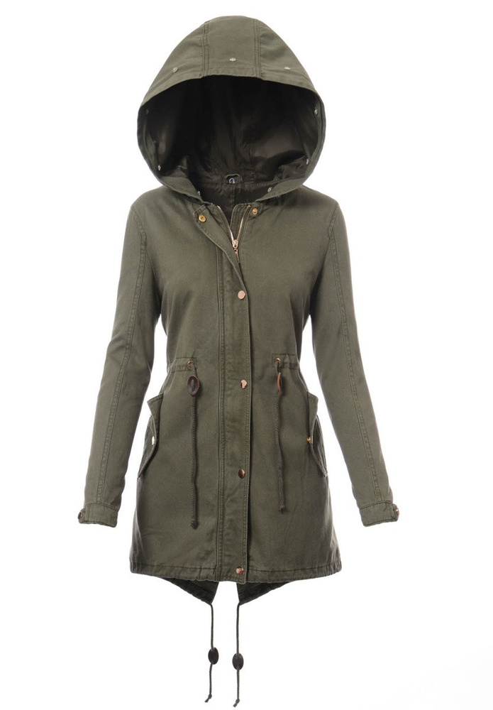 Damska Kurtka Parka Zimowa 2w1 Zielona z Białym Futerkiem