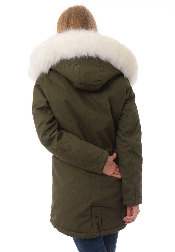 Kurtka Parka Jula Zielona Z Białym Futrem