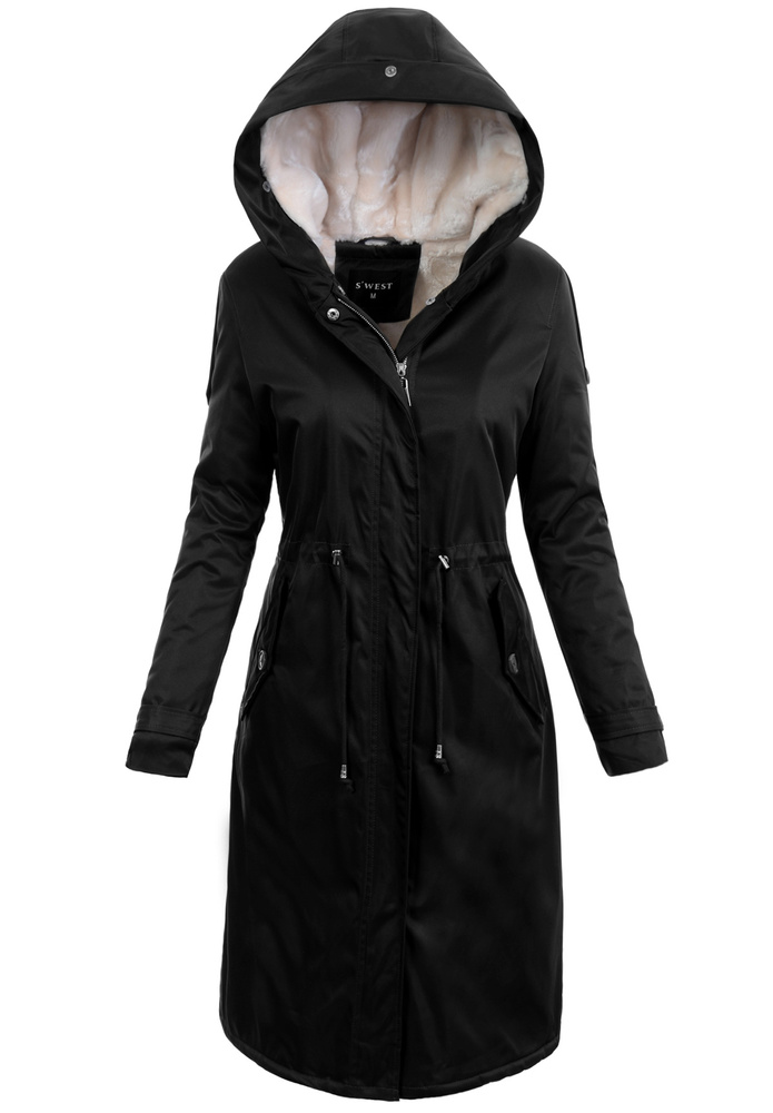 Damska Kurtka Parka Zimowa Dominika Czarna Z Futerkiem Ecru