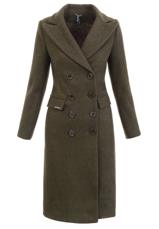 Dzianinowy Ciemno Oliwkowy Płaszcz Wiosenno - Jesienny Rita