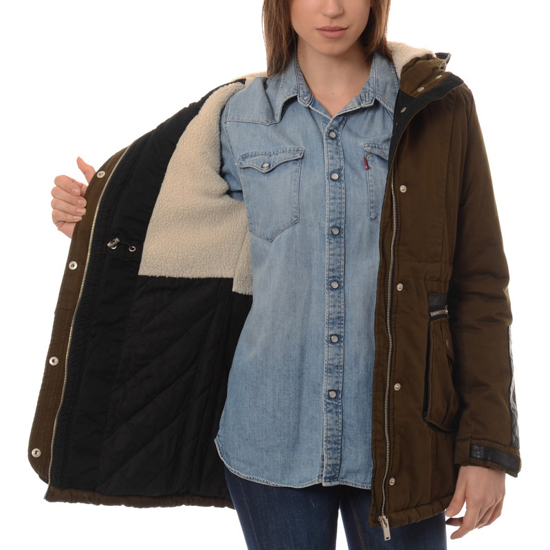 Damska Zimowa Parka Kurtka Oliwkowa Zieleń