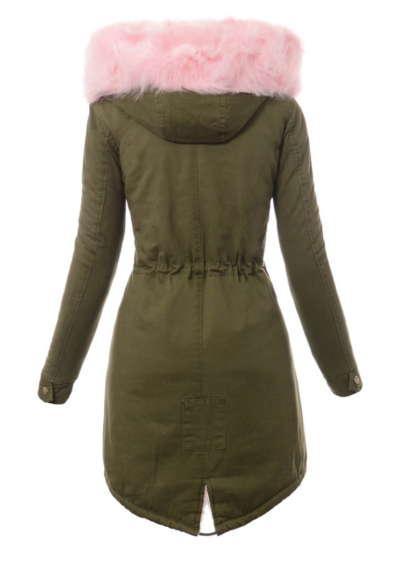 Piękna Damska Kurtka Parka Zuza Zielona z Różowym Futerkiem