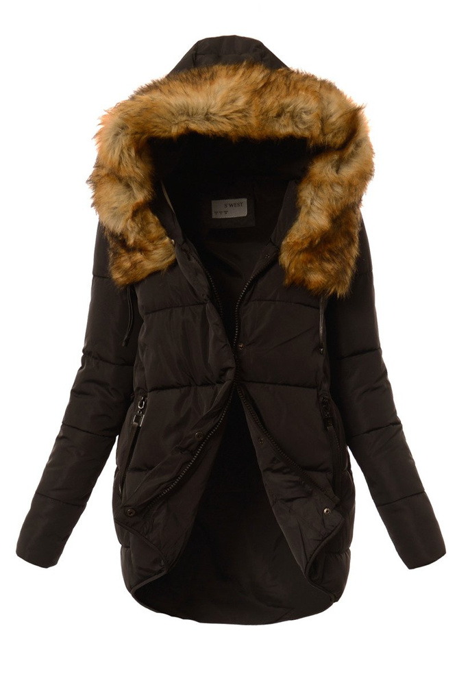 Damska Asymetryczna Kurtka Zimowa Czarna