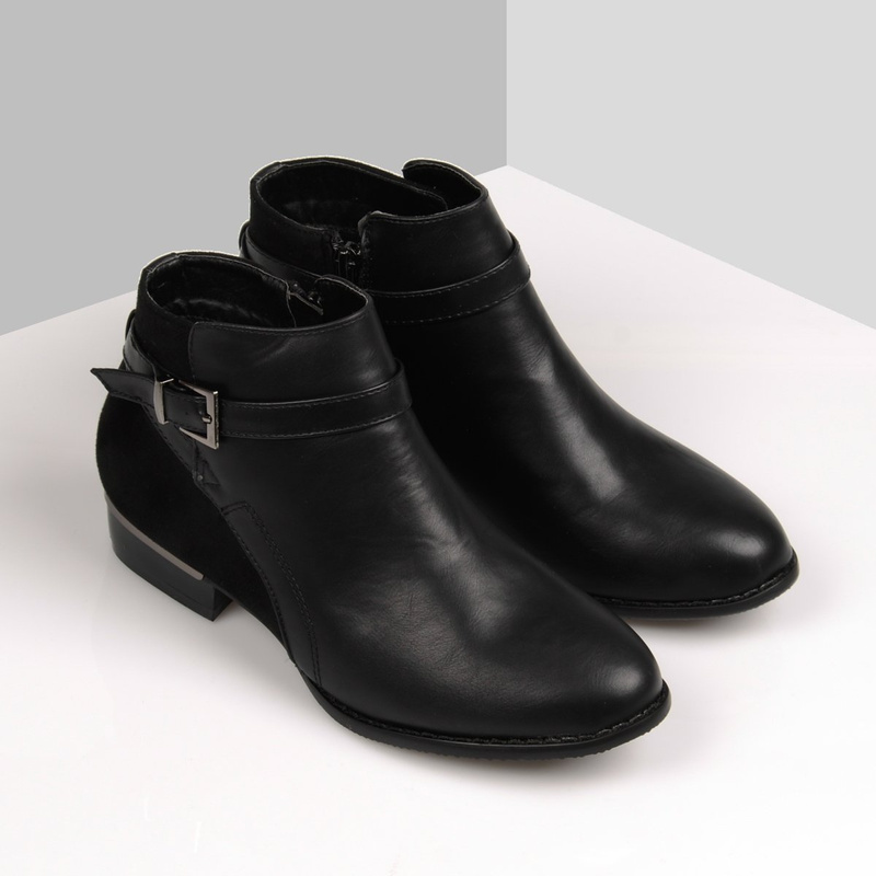 Botki Jazzówki Skóra Welur Zamek Black