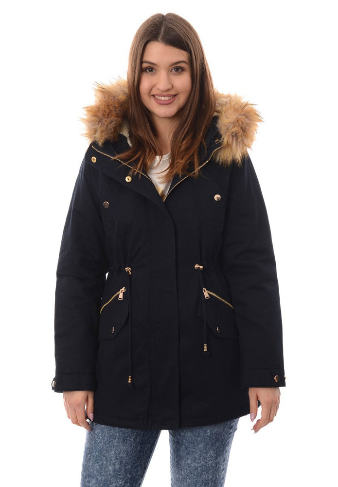 Damska Bawełniana Zimowa Kurtka Parka Flawia Granatowa