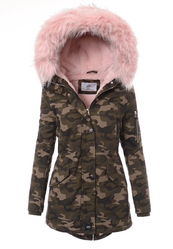 Kurtka Parka Jula Moro Z Różowym Futrem