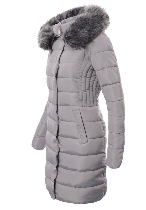 Damska Długa Zimowa Ortalionowa Kurtka Szara
